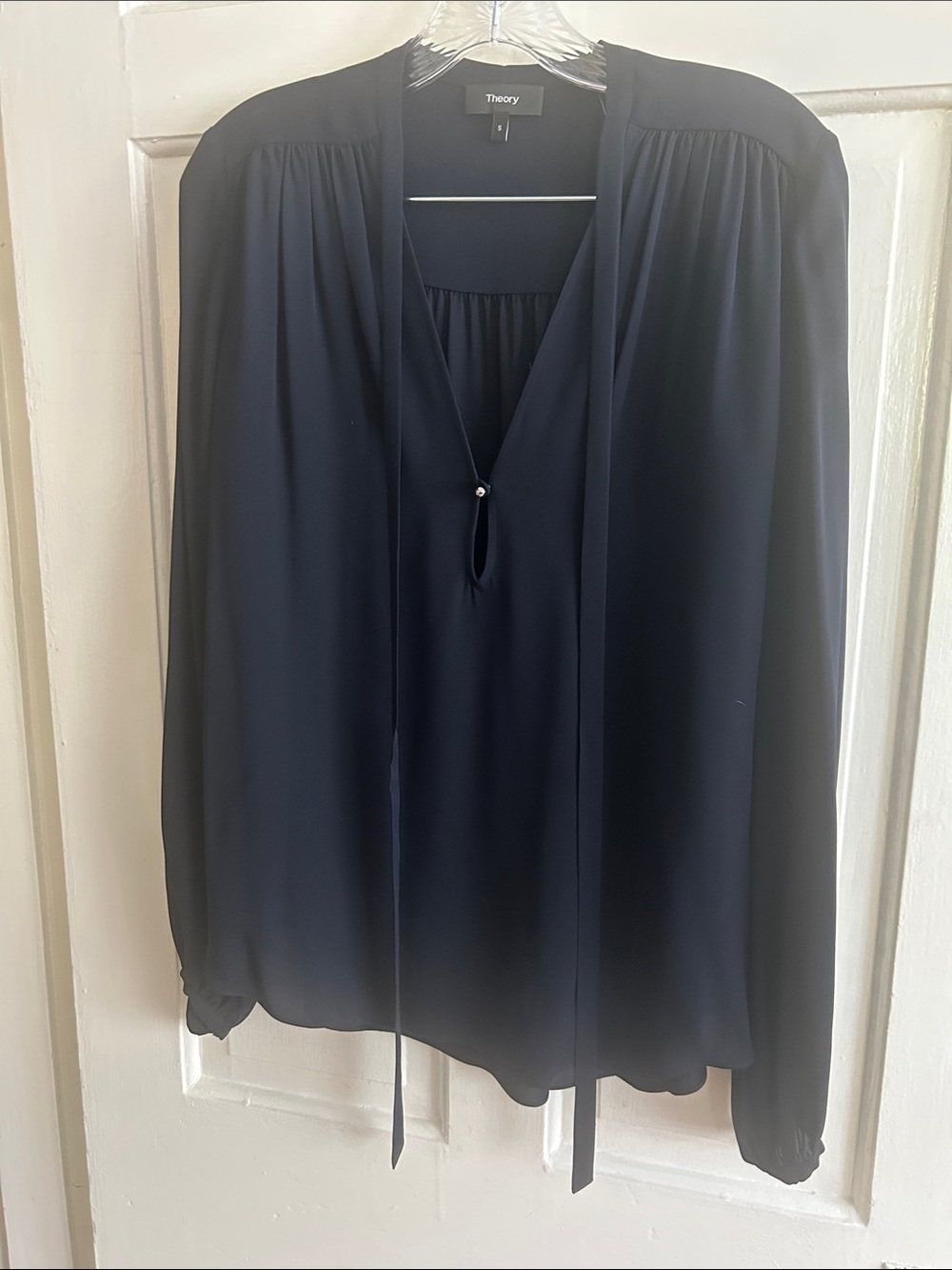 Theory Navy Long-Sleeve Tie-Front Blouse